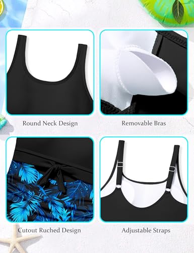 Image of Qaoerde Girls Swimsuit One Piece Swimsuits Cutout Ruched Bathing Suits Adjustable Straps Tie Girls' Swimwear 9-16Y