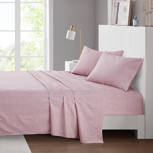Intelligent Design Printed Microfiber Queen Bed Sheet Set, Blush Waves