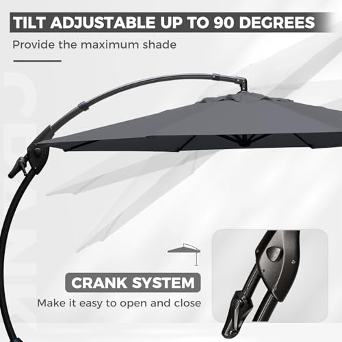 Image of Grand patio 12FT Sunbrella Cantilever Round Umbrella with Base, Charcoal