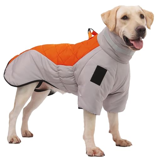 RUYICZB Manteau pour Chien par Temps Froid, Manteaux d'hiver Imperméable Et Réfléchissant pour Chiens, Veste d'hiver pour Chiens Moyens Et Grands avec Harnais Vêtements pour Chiens,Orange,XL
