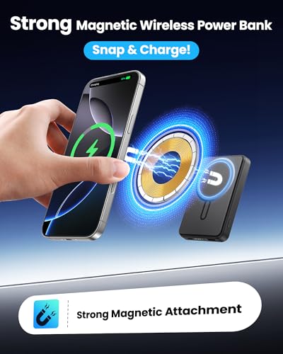Image of for Magsafe Portable Charger 5000mAh, Slim Magnetic Battery Pack, 15W Wireless Magnetic Battery Pack, 20W PD Fast Charging, Magnetic Power Bank for iPhone 17 /16 /15 /14 /13 /12 Series (Black)