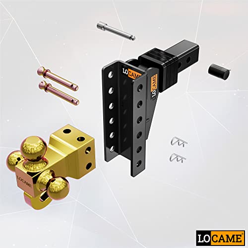 Locame Adjustable Trailer Hitch With Hook, Tri-Ball (1-7/8", 2", 2-5/16"), Fits 2-Inch Receiver, 6 Inch Drop/Rise Cushion Hitch, 15000 Lbs Gtw-Tow Hitch For Heavy Duty Truck, Solid Ball Mount #TOP7