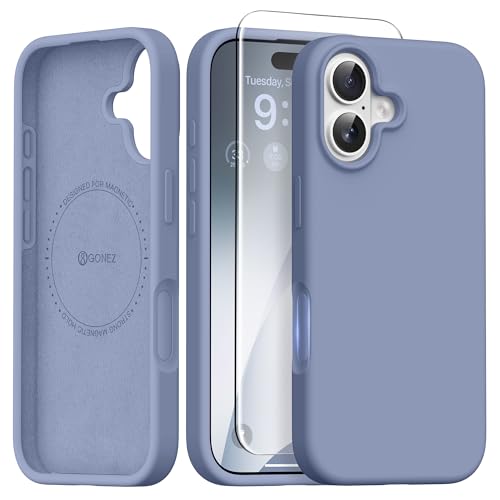 GONEZ Magnetic for iPhone 16 Case, [Compatible with MagSafe] Anti-Scratch Microfiber Lining & Screen Protector, Silicone Camera Control, Shockproof Slim Phone Cover 6.1 inch, Lavender Gray by GONEZ - Used condition - US$11.98