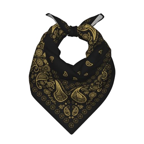USHJNV Black Gold Paisley Bandana For Men & Women - Large 22" X 22" Square Head Scarf, Hair Wrap, Kerchief - Soft & Breathable