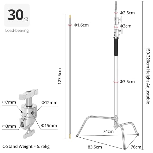 Miniatura 3 de Ambitful Soporte C De Acero Inoxidable Resistente Con Brazo De Pluma Altura Máxima De 320 Cm 10.5 Pies Soporte De Luz De Fotografía Con Brazo De Sujeción De 128 Cm 4.2 Pies, 2 Cabezales De Agarre