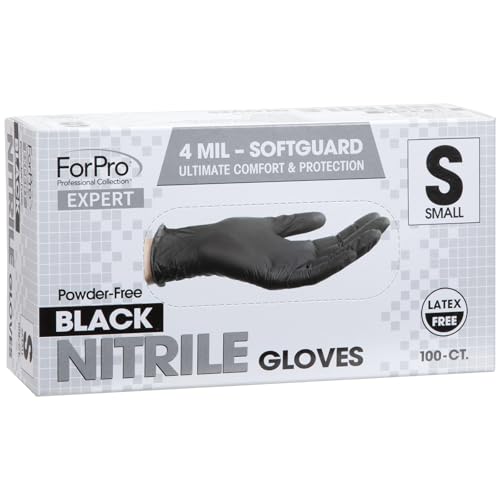 ForPro Expert SoftGuard Disposable Nitrile Gloves, Ultimate Comfort & Protection, Powder-Free, Latex-Free, Non-Sterile, Food Safe, 4 Mil, Black, Small, 100-Count