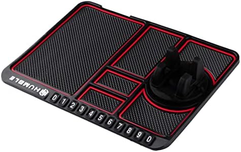 HUMBLE Rubber Car Dashboard Phone Mat with 360 Degrees Rotating Phone Holder, Anti-Slip Mat with Parking Numbers for Coins Keys Cellphone (Black)