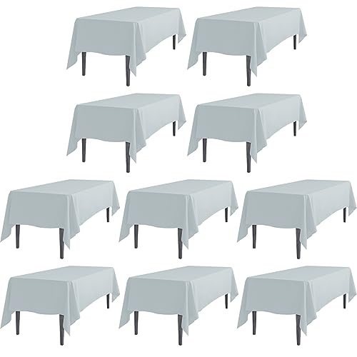 LTC LINENS 10 Pack Rectangular Tablecloths Silver 70 x 120 Inch for 6 or 8 ft Rectangle Banquet Tables with Half-Drop - Stain and Wrinkle Resistant Polyester Cloth Table Covers for Wedding, Party