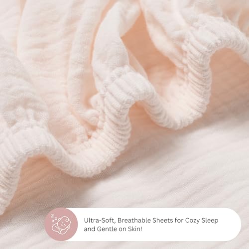 Image of TansyPanda Muslin Halo Bassinet Sheets for BassiNest Luxe Swivel, Soothing, Swivel, Lite, Essential Sleeper, 3 Pack, 33 X 17 Inch, Ultra Soft, Snug Fit, Unisex Boys Girls, Gray White (Pink)