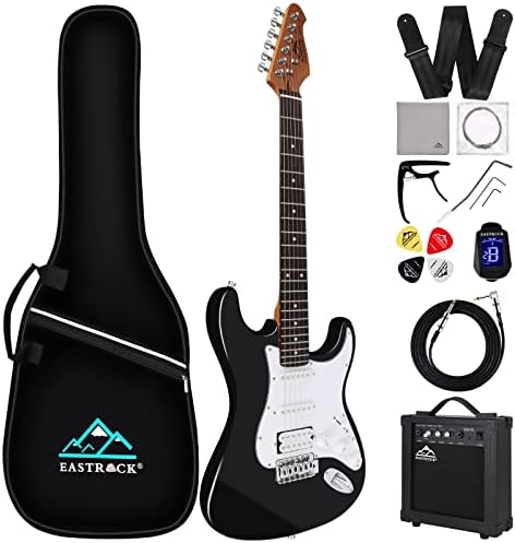 EASTROCK Electric Guitar 39 inch Full Beginner Starter kit Full Size with 10w Amp, Package All Accessories, Tuner, Strings, Picks, Tremolo Bar, Strap, and Case Bag (39" Right Handed, Black)
