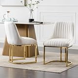 chairus Juego de 2 Sillas de Comedor Terciopelo Sillas Cocina Modernas con Patas Doradas, Sillas Restautante Elegante sin Brazos para Salón/Cafetería/Recepción, Blanco