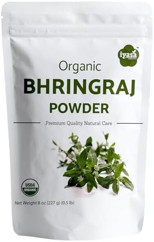 Organic Bhringraj Powder 8 oz - Pure Eclipta Alba Herbal Hair Oil Mix Ayurvedic Powders for Hair Growth & Skin - Natural Herbal Hair Care, Pure Ayurveda Products by Iyasa Holistics