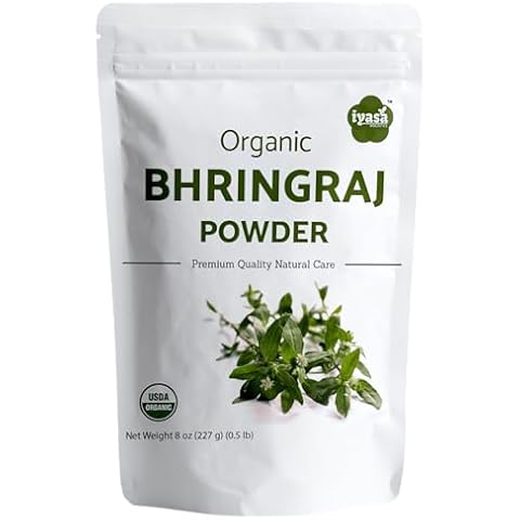 Iyasa Holistics Organic Bhringraj Powder (Eclipta alba), Bhringaraj, Natural Herbal Hair Care, DIY Hair Oil Ingredient, Premium Quality 227g (8 oz)(0.5 lb) Cover