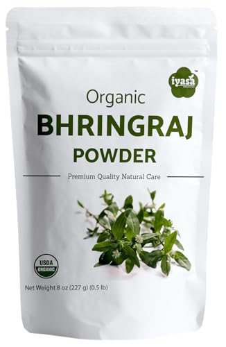 Organic Bhringraj Powder 8 oz - Pure Eclipta Alba Herbal Hair Oil Mix Ayurvedic Powders for Hair Growth & Skin - Natural Herbal Hair Care, Pure Ayurveda Products by Iyasa Holistics