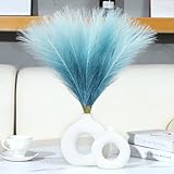 Ureymx Faux Pampas Grass Decor 17.7 Inch 30pcs, Pompas Grass Flower Arrangement and Vase Filler Artificial Pampas Grass Short Decor for Boho Home Wedding Decoration (Gradient Blue)
