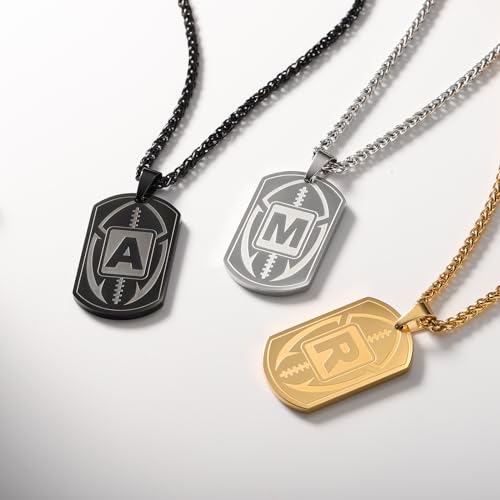 Football Letter A-Z Initial Necklace Dog Tag for Men Boyfriend Athletes Sports Stainless Steel Pendant Chain Jewelry Gifts 24 Inch4