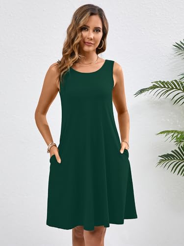 Image of KORSIS Summer Dress for Women Casual T Shirt Tank Dresses Sleeveless Swing Flowy Ladies Beach Vacation Sundress with Pocket
