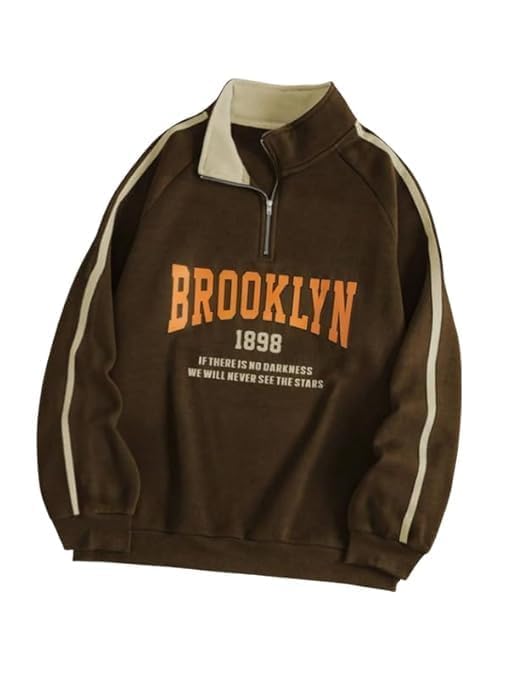 akar Men's Brooklyn Quarter-Zip Sweatshirt, Cotton Blend Fleece, Regular Fit, Grey, High Neck with Graphic Print-picture-18