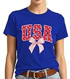 4th of July USA Shirt Women-Patriotic Bow Shirts USA 250th Anniversary T-Shirt Red White and Blue Bow Tee Tops