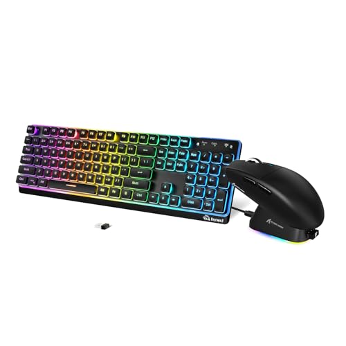 ZIYOU LANG M104 ���C�����X�L�[�{�[�h+ATTACK SHARK G3PRO ���C�����X�}�E�X 104�L�[ 3���[�h Bluetooth /2.4G����/USB-C�L�� �A���~�����J�o�[ RGB�[�d�X�^���h�t�� �L�[�{�[�h�}�E�X�Z�b�g �u���b