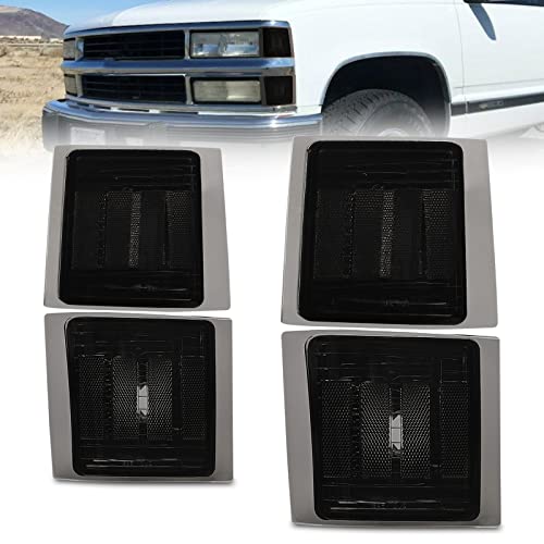 Bestview Front Turn Signal Corner Light Assembly, Upper Lower Side Marker Reflector Lamp, Chrome Housing Smoked Lens Compatible With Chevy C/K 10 Pickup Truck 1500 2500 3500 1994-1998 Tahoe 1995-1999 #TOP12