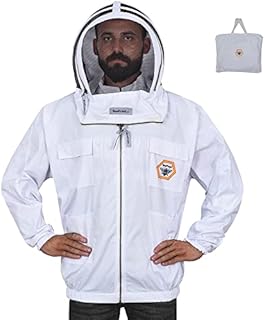 Bee Proof BP-101 Beekeeping Jackets with Fencing Veil Breathable Cotton Beekeeper Suit Outfit YKK Brass ZippersTotal Protection for Professional and Beginner (X-Large, White)