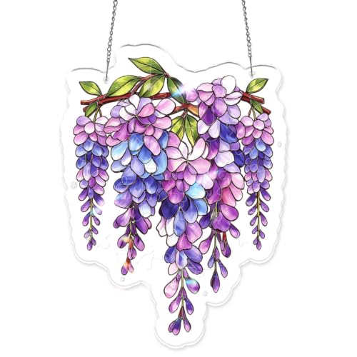 Wisteria Acrylic Puzzle Suncatcher,Purple Flower Sun Catcher Puzzle Kit for Adults, Floral Window Hanging Puzzles,Bedroom Garden Decor,Elegant Gifts for Women Mom Friends,7.3 in