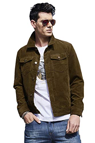 Chartou Men's Vintage Button-Front Slim Fit Corduroy Denim Jacket (Large, Coffee) #TOP3