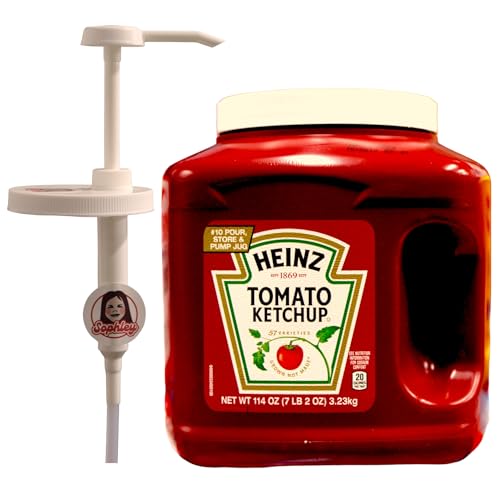 Heinz Tomato Ketchup, 114 oz & a Sophley 1 oz. Condiment Pump Kit with 4 5/16" (110 mm) Screw On Adapter Lid