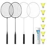 AboveGenius Badminton Rackets Set for Outdoor Backyard Games, Including 4/6 Rackets, 6 Nylon Badminton Shuttlecocks, Lightweight Badminton Racquets for Beginners (4 Rackets 6 Birdies)