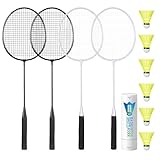 AboveGenius Badminton Rackets Set of 4 for Outdoor Backyard Games, Including 4 Rackets, 6 Nylon Badminton Shuttlecocks, Lightweight Badminton Racquets for Beginners