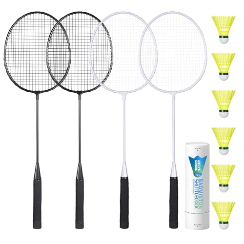 AboveGenius Badminton Rackets Set of 4 for Outdoor Backyard Games, Including 4 Rackets, 6 Nylon Badminton Shuttlecocks, Lightweight Badminton Racquets for Beginners