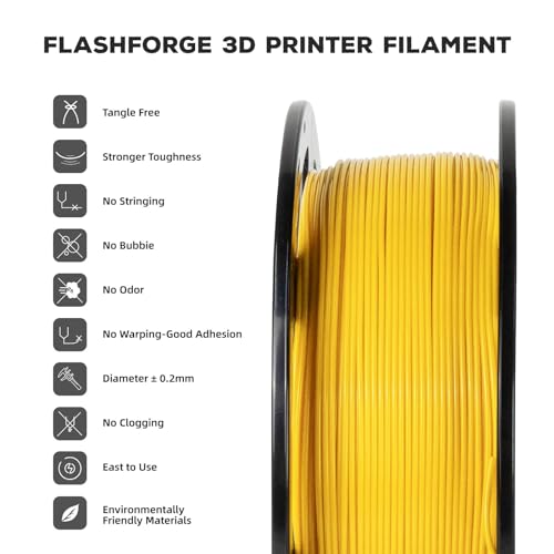 Filament PLA 1.75mm jaune anti-blocage Flashforge pour impression 3D 1kg