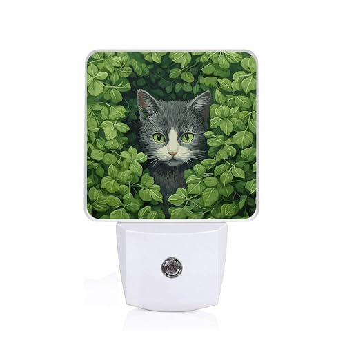 GANTINIR Black Cat in Leaves Night Light, Plug-into Nightlight White LED Lamp, Energy Efficient Decor Desk Lamp for Bedroom Hallway Stairs Bathroom