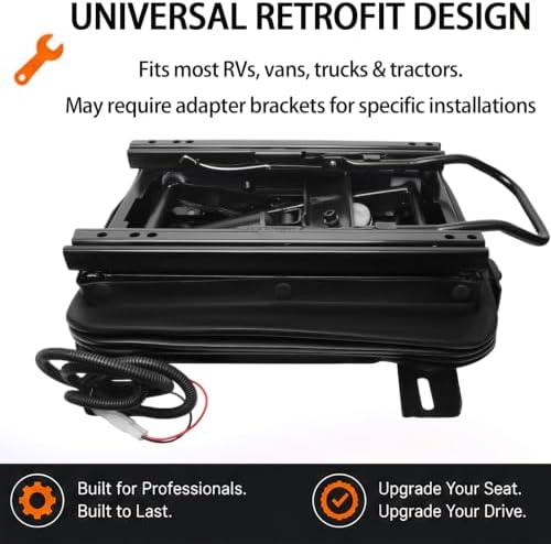 Universal Electric Air Suspension Seat Base with Built in Compressor, 12V/24V Heavy Duty Air Ride Suspension Platform with Adjustable Slide Rails for RV Van Truck Tractor Forklift Driver Seat (12V) - 5