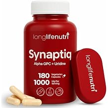 Synaptiq 1000mg Alpha GPC + Uridine Monophosphate 600mg/400mg - Nootropic Choline Supplement, 180 Vegetarian Capsules, 3-Month Supply, For Focus & Productivity, GMP Certified, Made in USA
