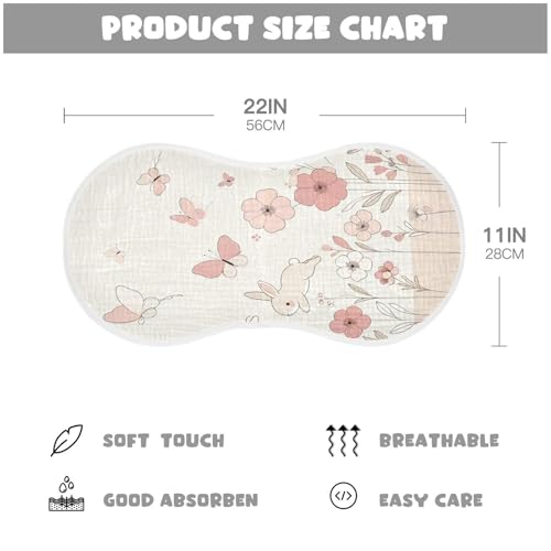 2 Pack Rabbits and Flowers Muslin Burp Cloths Cotton Absorbent Baby Burping Rags for Boys Girls Soft Newborn Burp Bibs, 22 x 11 Inch4