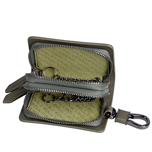 Image of VISOUL Car Key Case Holder Double Zipper, Leather Car Smart Key Fob Case with Keychain for Men and Women