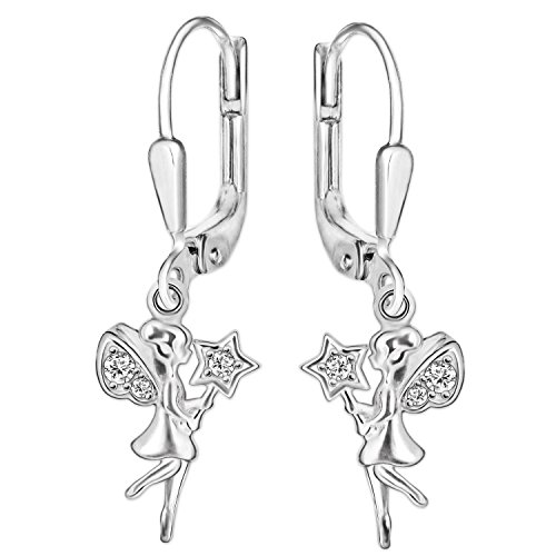 Pendientes Clever Schmuck plateados de 25 mm, con forma de hada de 10 x 7 mm con varita...