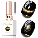 KRISNICE マグネットネイル ジェルネイル キャッツアイジェル キラキラ 単色*15ml 磁石付き UV・LED対応 ポリッシュタイプ ホログリッター カラージェル (ブラックゴールド MY007)