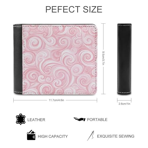 Pink And White Swirls Soft PU Leather Bifold Wallet, Coin Purse Credit Pass Case, Durable Card-Holder Slim Billfold for Men Woman Money Storage2