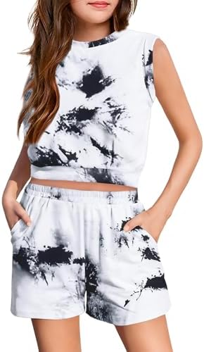 Arshiner Girl&#39;s 2 Piece Outfits Sleeveless Round Neck Tank Top and Shorts with Pockets Casual Summer Shorts Sets