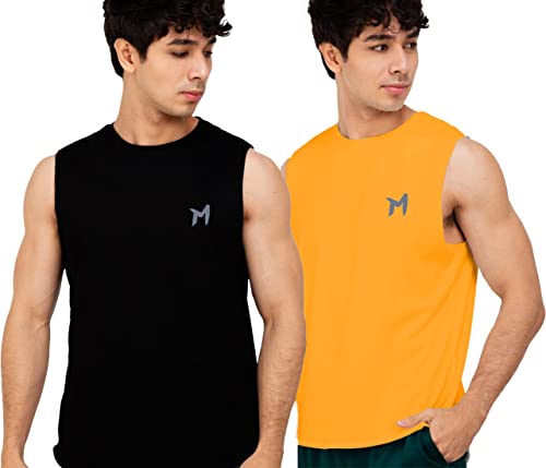 Image of Solid Sleeveless Cotton Regular Fit Mens Stylish Top Tanks Vest T-Shirt (Combo Pack of 2)