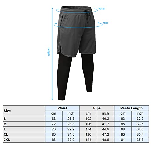 Henniu Calças esportivas masculinas com bolsos 2 em 1 leggings forro shorts atléticos treino roupas