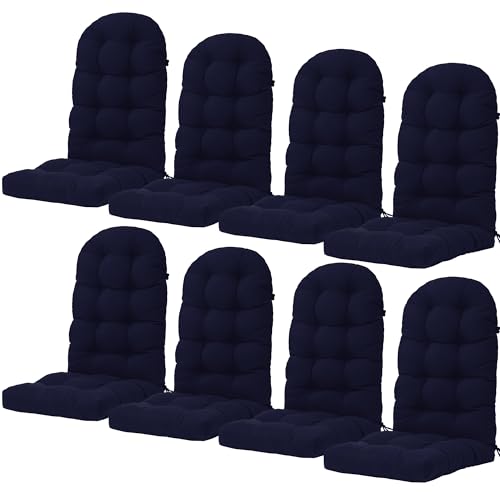 YEFU Olefin Adirondack Chair Cushion: Waterproof Fade-Resistant Rocking Chair Cushions High Back Set of 8 - Thickened Outdoor Chair Cushions for Patio with Anti-Slip Ties - 49x20x4.7 Inch(Navy)