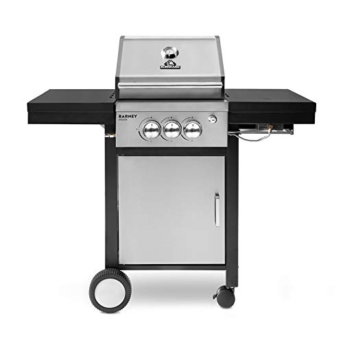 2-Brenner Gasgrill Barney Deluxe mit Infrarot Keramikbrenner, BBQ Grillwagen mit klappbaren Seitenteilen, Edelstahl-Gehäuse, Gusseisen-Grillrost, Deckelthermometer, Abdeckhaube
