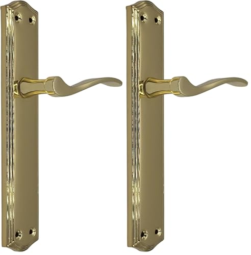 Micel - 01646 - Juego de manilla para puerta con placa de acero y maneta de aluminio, Acabado latonado, Color dorado, 243 x 118 x 52 mm (Paquete de 2)