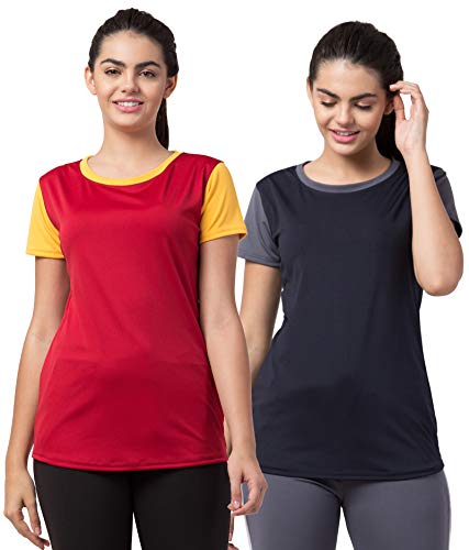 Image of BLUECON Combo Pack Solid Polyester Slim Fit Half Sleeve Women Tshirt /Multicolor Short Sleeve Tshirt for Women Sport Wear