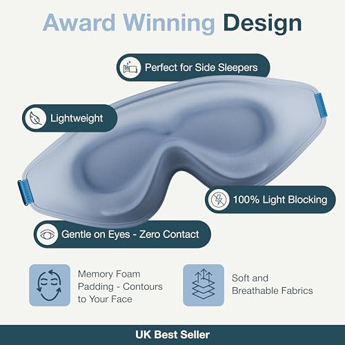Image of MyHalos Sleep Mask - 3D Blackout Eye Mask for Women & Men, Side Sleepers, Zero Pressure Memory Foam Eyelash Friendly, Breathable,Award-Winning Sleep Aid for Travel (Light Blue, 1 Count (Pack of 1))