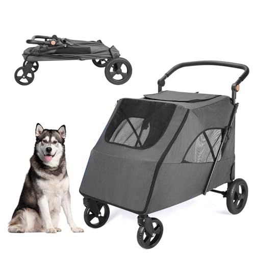 Pet Stroller for Large Dogs,Up to 66lbs Pet Pram Adjustable Handle, Folding Dog Buggy, XXL Storage...